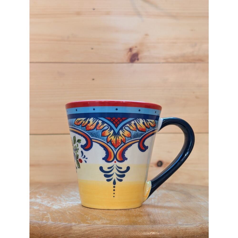 Euro Ceramica Zanzibar Hand-Painted Stoneware Mug - Spanish Floral Design